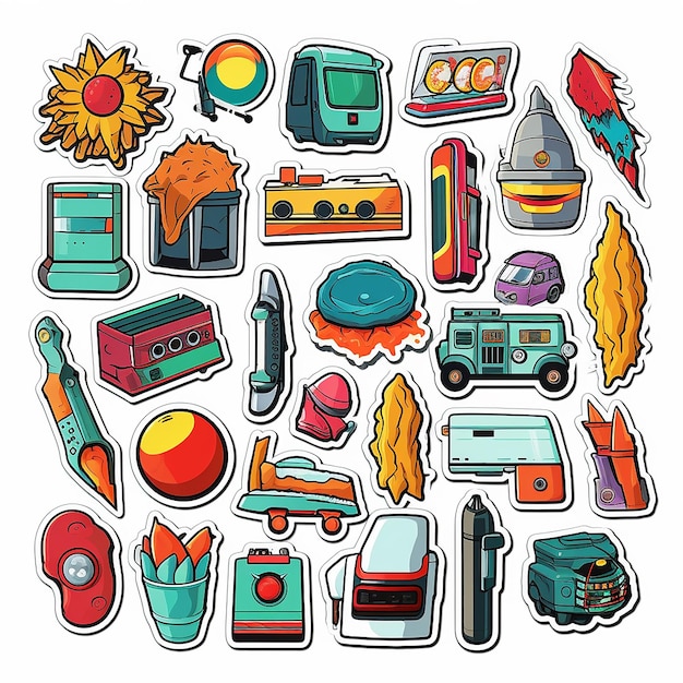 Foto een set van kleine vinyl stickers pop-art stijl populaire objecten