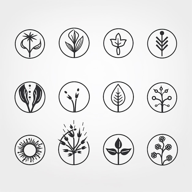 Foto een set van negen zwart-witte iconen van planten en bloemen generatieve ai