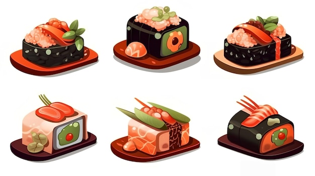 Een set van verschillende sushi op een witte achtergrond