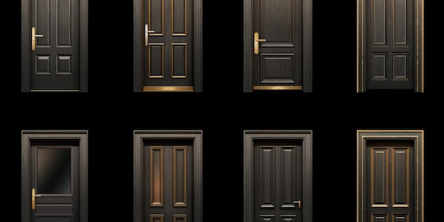 Foto een set van zes verschillende deuren in verschillende stijlen deze veelzijdige afbeelding kan worden gebruikt om ingangen, architectuur, huisdecoratie, interieurontwerp en meer weer te geven