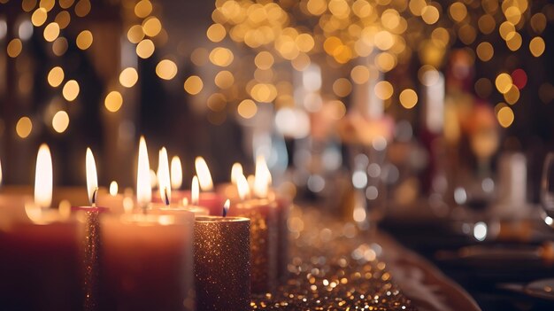 Foto een sfeerbeeld van een feest met gloeiende kaarsen en flikkerende lichten