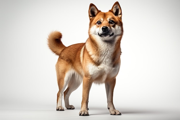 een shiba die zich op isolate witte achtergrond bevindt