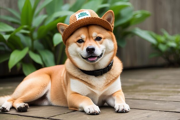 Foto een shiba inu hond die een hoed draagt