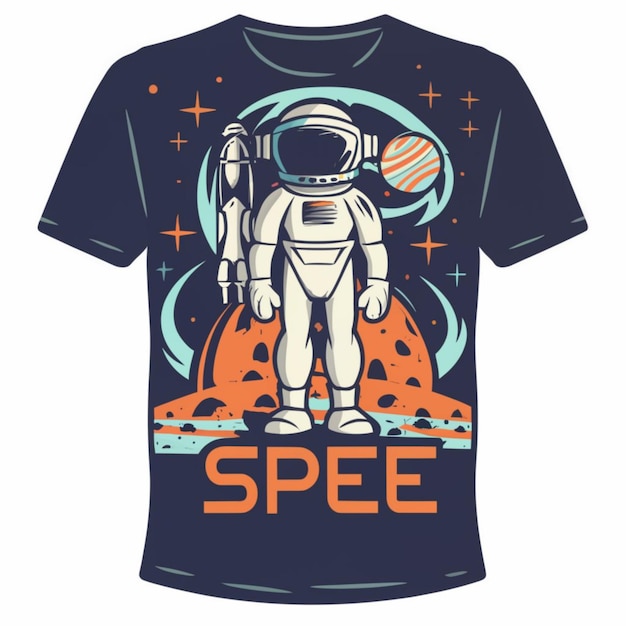 Een shirt met een astronaut erop met de tekst "snelheid" erop.