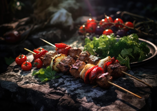 Een shot kebab waarvan je geniet tijdens een picknick