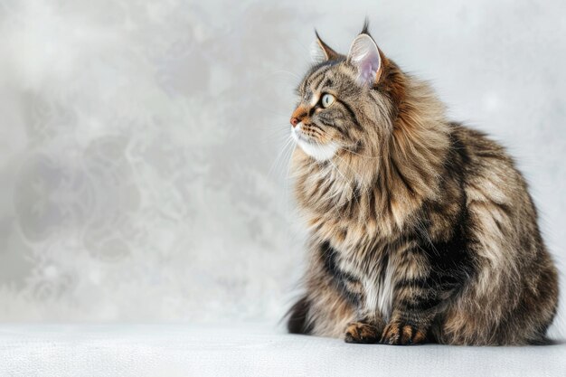 Een Siberische kat die koninklijke gratie en majestueuze aantrekkingskracht uitstraalt, geïsoleerd tegen een heldere achtergrond