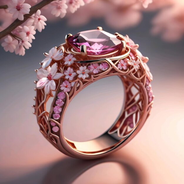 een sieradenontwerpsakurathematische ring edelstenen en diamantenluxury close-up productbeeld