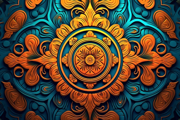 Een sierlijk patroon op een oranje en blauwe achtergrond