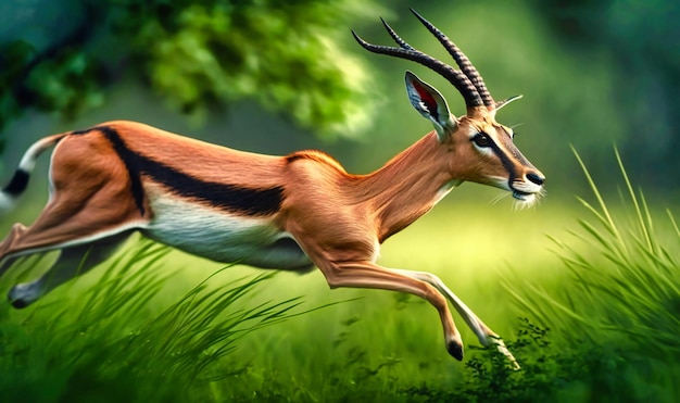 Een sierlijke gazelle springt door het gras