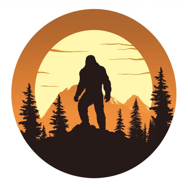 Foto een silhouet van een bigfoot die op een heuvel staat met bomen op de achtergrond generatieve ai