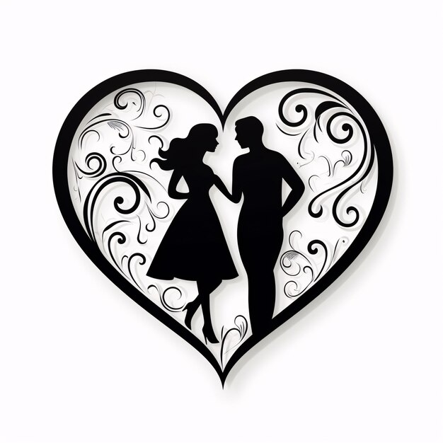 Foto een silhouet van een man en een vrouw in een hart