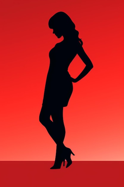 Foto een silhouet van een vrouw in een jurk op een rode achtergrond