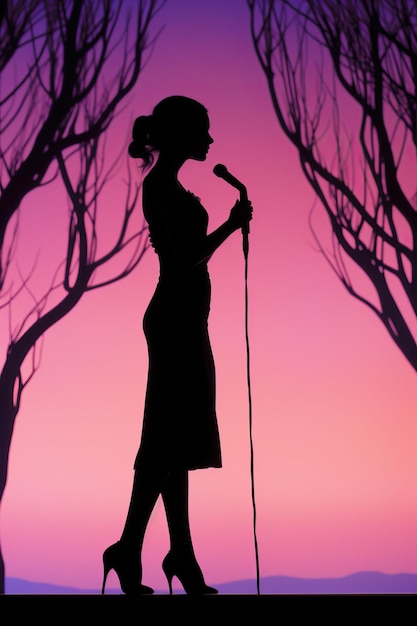 een silhouet van een vrouw met een microfoon