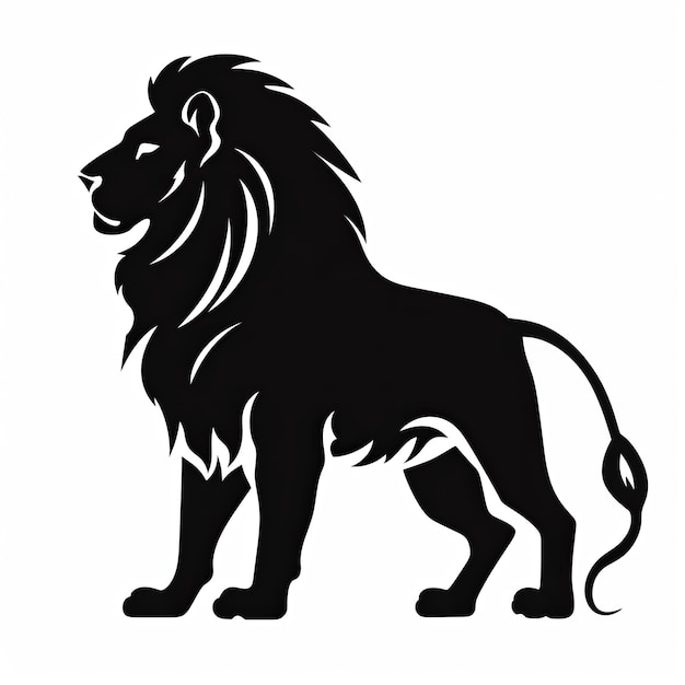 Foto een silhouet zwart-witte leeuw die zich op een witte achtergrond bevindt