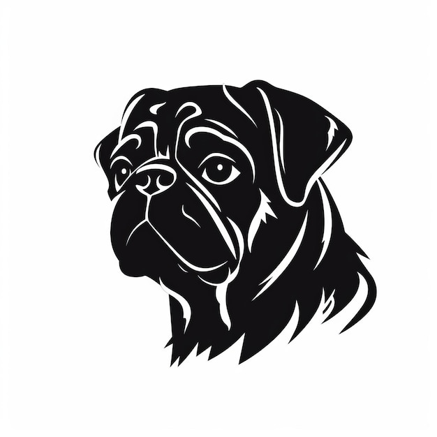 Een silhouet zwart-witte pug hond met glazen