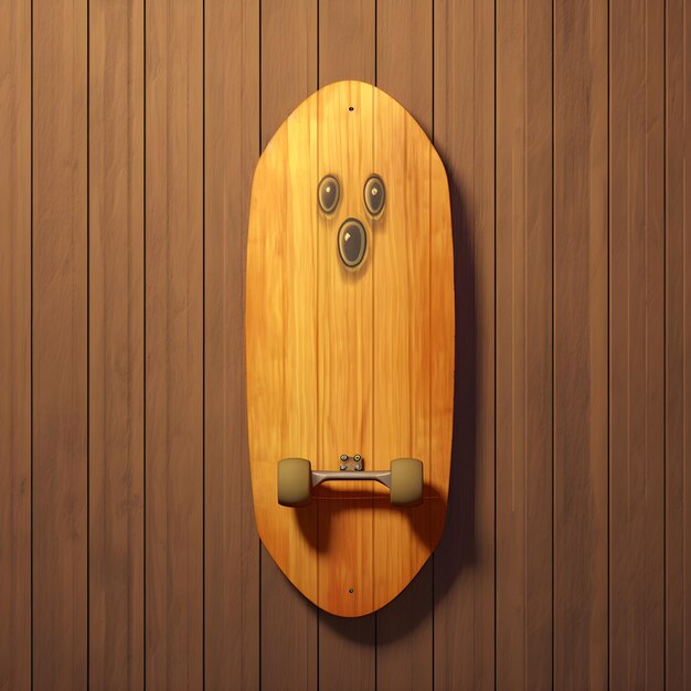 Een skateboard op een muur.