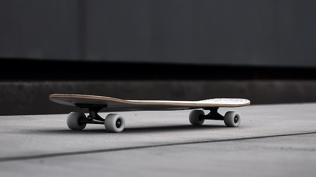 Een skateboard op het zijaanzicht van de betonnen grond