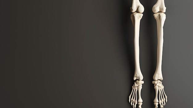 Foto een skelet met een bot op zijn been