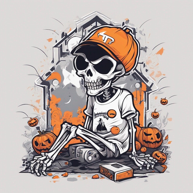 Een skeletfiguur met een t-shirt met een klassiek hiphop-ontwerp t-shirtontwerp Halloween