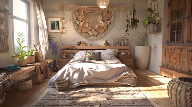 een slaapkamer met een bed en een raam met een gordijn dat zegt welkom bij je