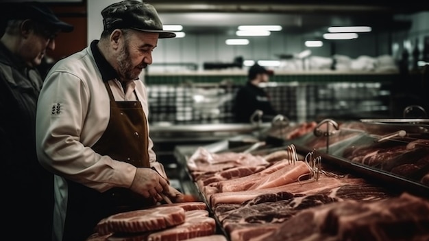 Een slager aan een slagerstafel