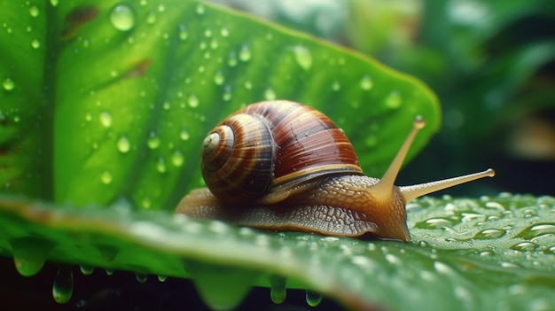 Een slak op een blad in de tuin