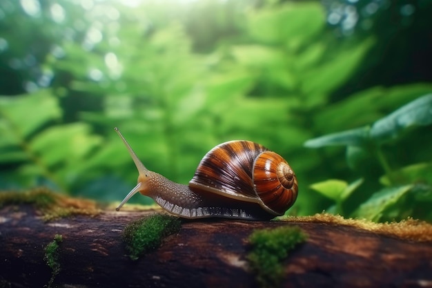 Een slak op een tak in het bos