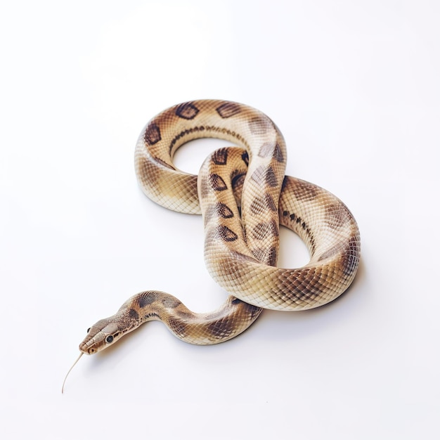 Een slang met een bruine en bruine kop en een witte achtergrond.