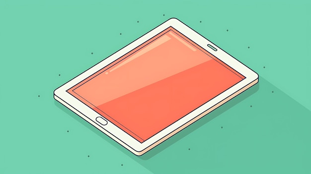 Foto een slanke en stijlvolle tablet wordt in een hoek op een vaste groene achtergrond weergegeven de tablet is wit met een helder oranje scherm