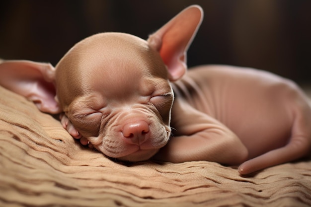 een slapende puppy met zijn ogen dicht