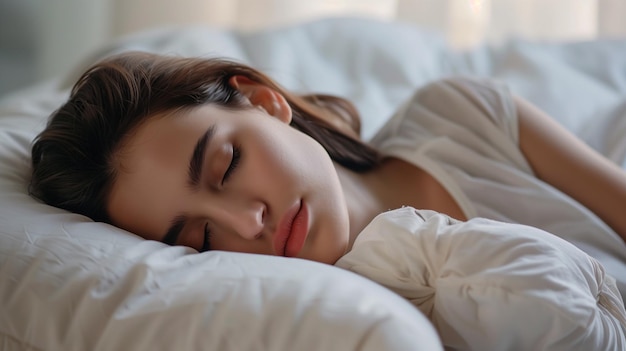 Een slapende vrouw zijkant in een bed in de ochtend