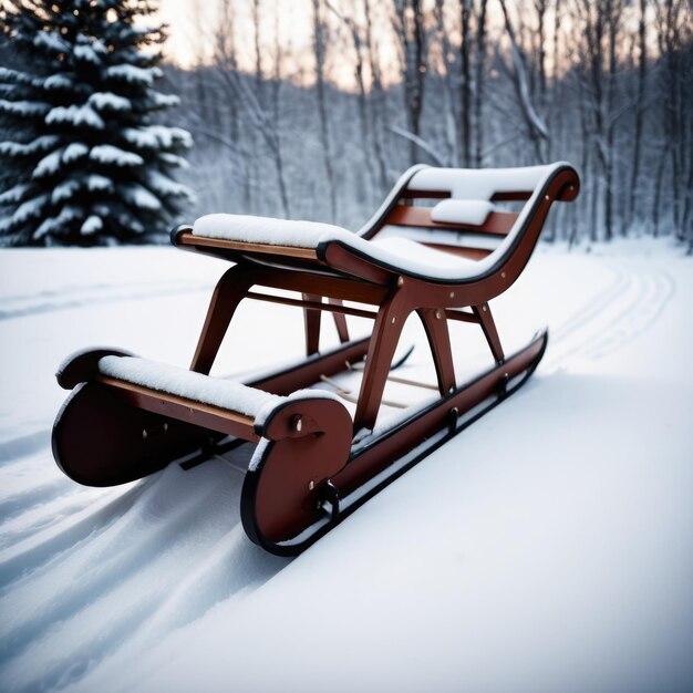 Foto een slee die vreedzaam rust op een sneeuwdek en wacht op zijn volgende opwindende avontuur