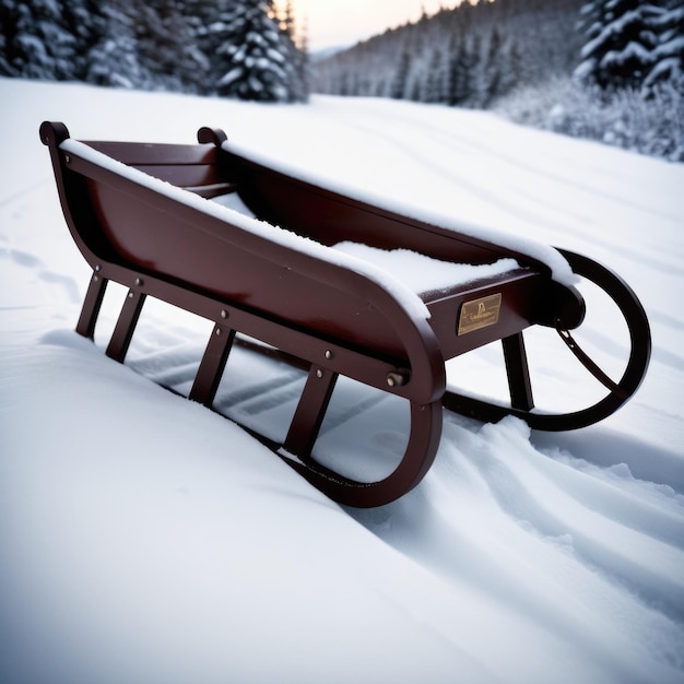 Foto een slee die vreedzaam rust op een sneeuwdek en wacht op zijn volgende opwindende avontuur