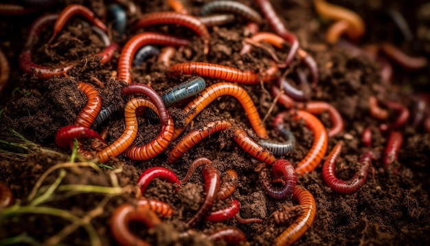 Een slijmerige duizendpoot kruipt tegen een nat blad in de natuur, gegenereerd door AI