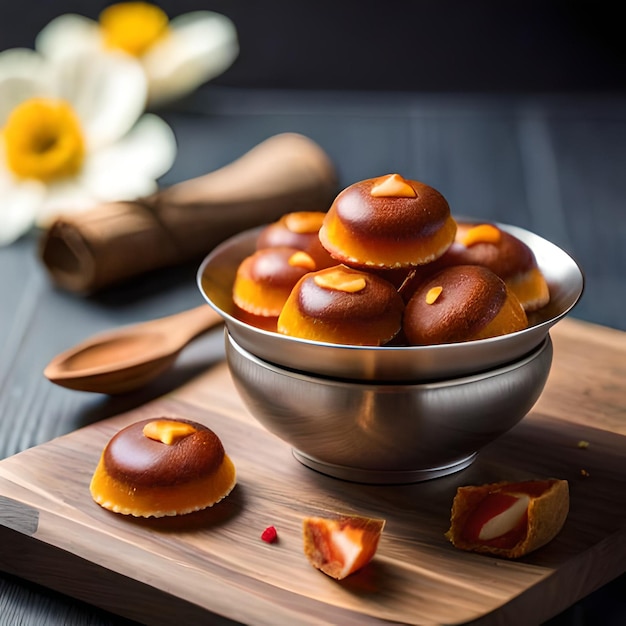 Een smakelijk zoet en biologisch dessert op een houten oppervlak