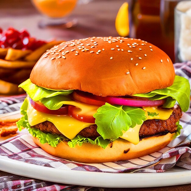 Een smakelijke burger met een overvloedige hoeveelheid kaas bekroond met knapperig spek en avocado-snijden