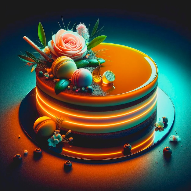 Foto een smakelijke opera taart met een kleurrijke achtergrond