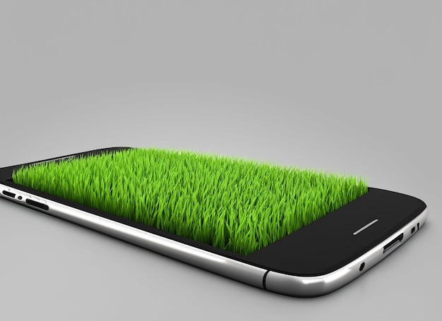 Een smartphone in de hand met een schilderachtig uitzicht op een veld in de handen van een boer