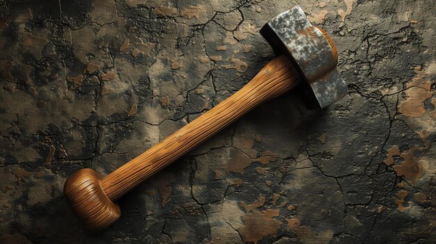 Foto een smedenhamer is een essentieel gereedschap voor het vormen van metaal deze hamer heeft een lang houten handvat en een zwaar metalen kop