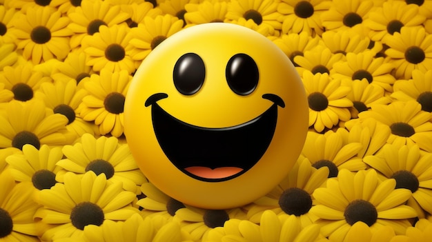 Foto een smiley in een veld met zonnebloemen