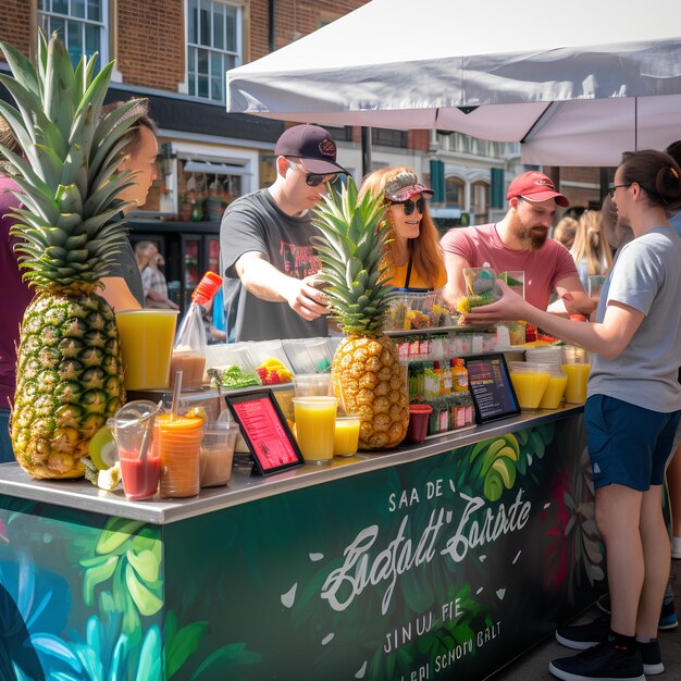 Foto een smoothie station op een straatfestival we zien veel