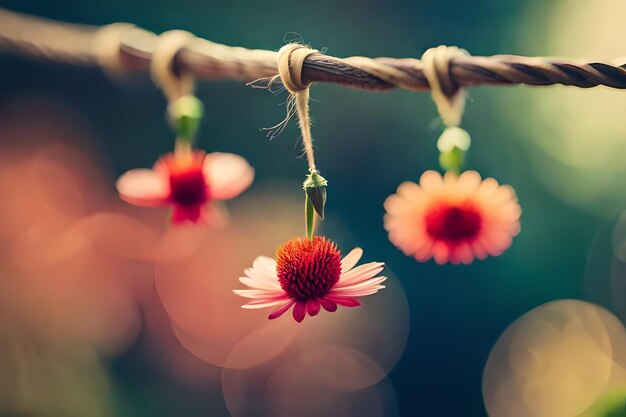 Foto een snaar met bloemen die eraan hangen en een snaar die het getal 3 erop heeft