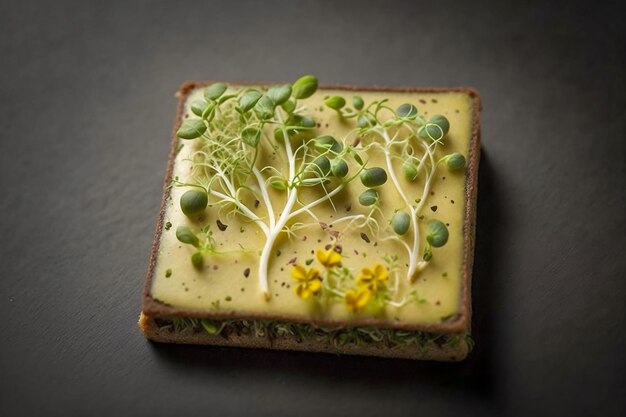 Een sneetje toast belegd met romige avocado en royaal gegarneerd met voedzame microgreens AI