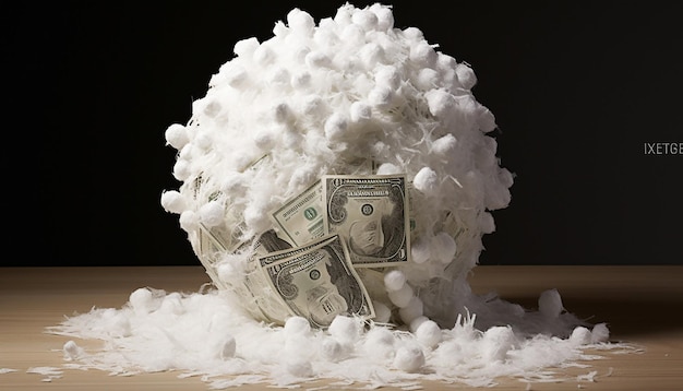Foto een sneeuwbal gemaakt van contant geld gebruik een geschilderde kunststijl