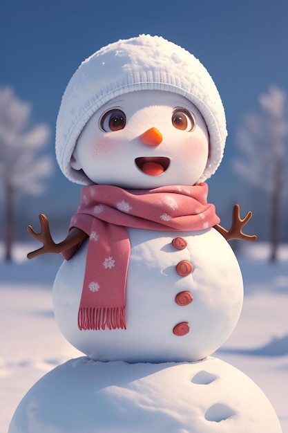 Een sneeuwpop met muts en sjaal