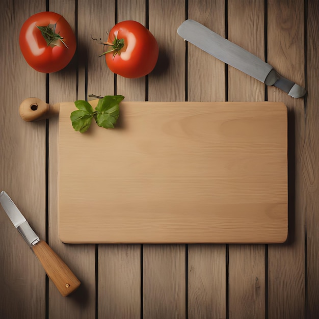 Foto een snijplank met tomaten en een mes erop