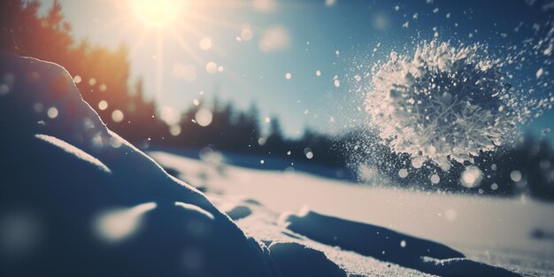 Een snowboarder gooit sneeuw in de lucht.