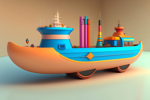 een speelgoedschip een 3D render milieukunst