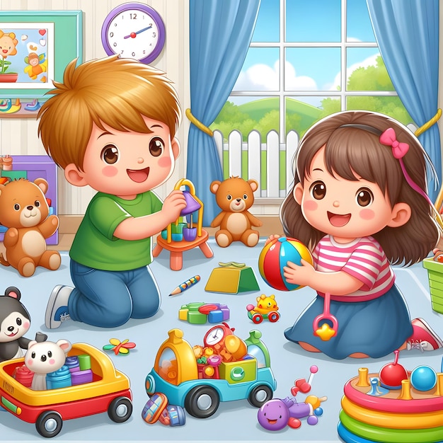 een speelgoedstel voor kinderen met een speelgoedwagen en een speelgoedauto