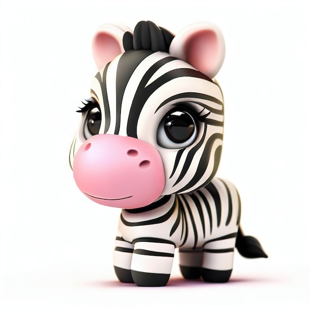 Een speelgoedzebra met een roze neus en een zwarte neus.